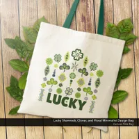 Lucky Shamrock Clover Floral Minimalist  Tote Bag