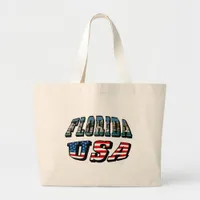 Florida State and USA Flag Text Large Tote Bag