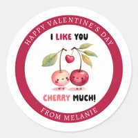 I Like You Cherry Much Classroom Photo Valentine  Classic Round Sticker