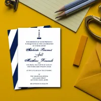 Elegant Nautical Wedding Lighthouse - Navy Blue, Invitation