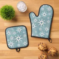 Southwest Winter Geometric Snowflakes Blue Oven Mitt & Pot Holder Set