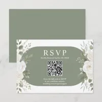 Ivory And Sage QR Code Chic Wedding RSVP Card