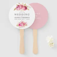 Pink and Gold Roses Watercolor Wedding Favor Hand Fan