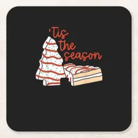 Funny Tis The Season Design Christmas Tree Square Paper Coaster