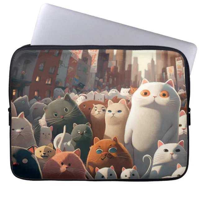 Cat City Cartoon Crowd Laptop Sleeve