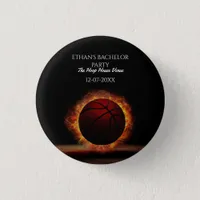 Basketball Orange Black Bachelor / Birthday Party Button