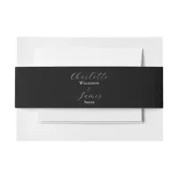 Elegant Script Bride & Groom Name Black Wedding Invitation Belly Band