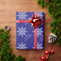 White Winter Snowflakes on Blue Holiday Wrapping Paper