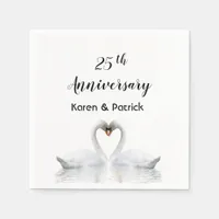 25th wedding anniversary white swans love napkins