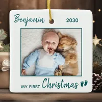 Baby's First Christmas Personalized Photo Holiday Ceramic Ornament