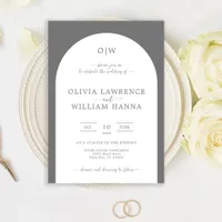 Monogram Arch Silver Gray Wedding Invitation