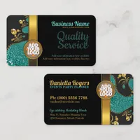 Unique Black Teal Gold Stylish Sparkle Business Card