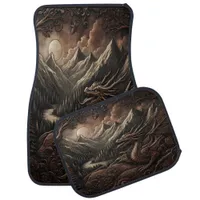 Fierce Leather Dragon Amidst Trees Car Floor Mat