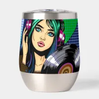 Pop Art Girl with Record Thermal Wine Tumbler