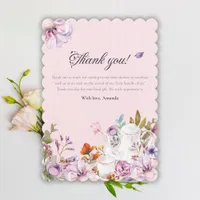 Tea Party Pink Watercolor Flowers Baby Shower  Thank You Card