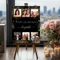 Birthday photo collage black gold glitter friends foam board