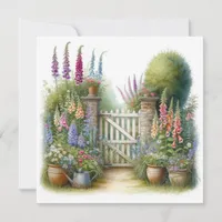 Watercolor Style Cottage Garden Gate Hello  Card