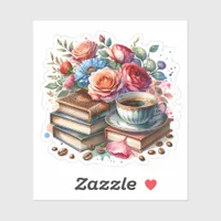 Vintage Coffee, Books and Flower  Sticker