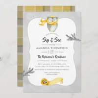 Watercolor Winter Owl Christmas Sip and See Invitation