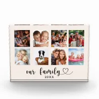 Family photo collage love heart script beige cream