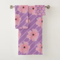 Pink Flowers And Stripes Bath Towel Set