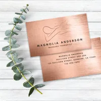 Massage Therapist Rose Gold Foil Brushed Metal  Business Card