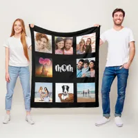 Mother black silver photo collage mom fleece blanket