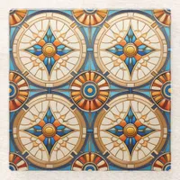 Geometric Moroccan Tile Pattern#2 Teal Gold ID1077 Glass Coaster