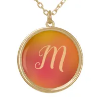 Monogram Orange to Red Autumn Blend Colors Gold Plated Necklace