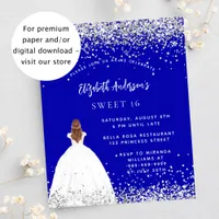 Sweet 16 royal blue dress budget invitation flyer