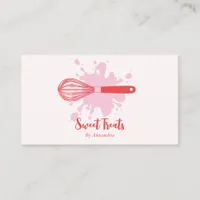 Cute Vintage Bakery Whisk Pink & Red Business Card