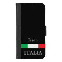 Flag of Italy black monogram name iPhone 8/7 Wallet Case