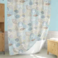 Coastal Beach Seashells Aqua Blue Brown Shower Curtain