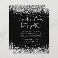 Budget Silver Glitter Christmas Lets Party Invite