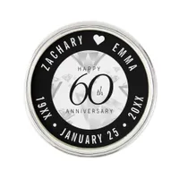 Elegant 60th Diamond Wedding Anniversary Lapel Pin