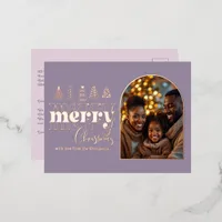 Dusty Lilac & Mauve Mist Christmas Photo Foil Holiday Postcard