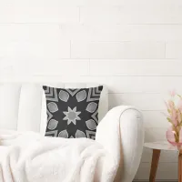 Black and Grey Flower Throw Pillow