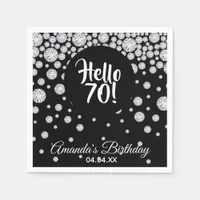 70th birthday party black hello 70 monogram napkins