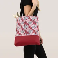 Doodle Art Style Red Pink Roses Hearts Valentine's Tote Bag