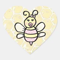 Whimsical Honey Bee Girl's Baby Shower Heart Sticker