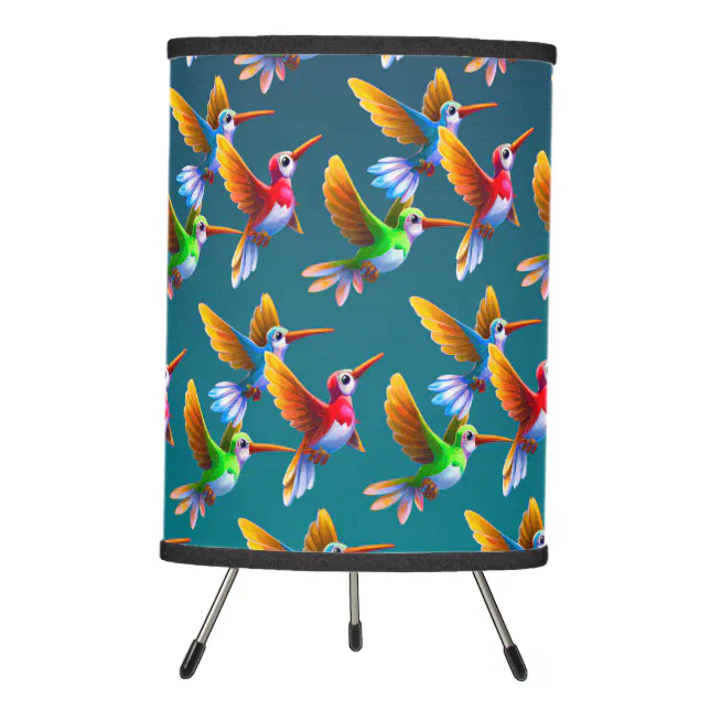 Colorful Hummingbirds in Flight Tripod Lamp