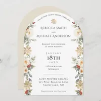 Elegant Winter Floral Arch Shaped Wedding Invitation