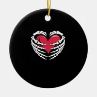 Ed Heart In Skeletal Hands Classic Style Ceramic Ornament