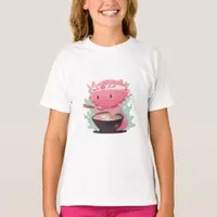 A whimsical scene of a cute axolotl eating Ramen  T-Shirt