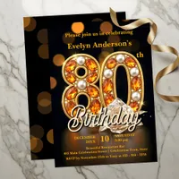 Elegant Gold Gemstone 80th Birthday Party Invitation