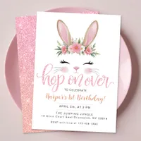 Hop On Over Cute Bunny Birthday Party  Invitation