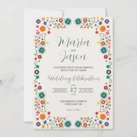 Mexican Floral Aesthetic Folk Art Colorful Wedding Invitation