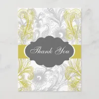 floral flourish gray and yellow Wedding Postcard