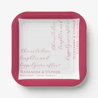 Cheers to Love Modern Chic Script Viva Magenta Paper Plates