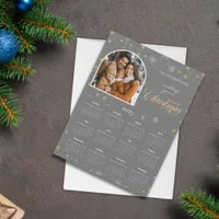 Modern Grey Snowflake Photo Magnetic Calendar Card